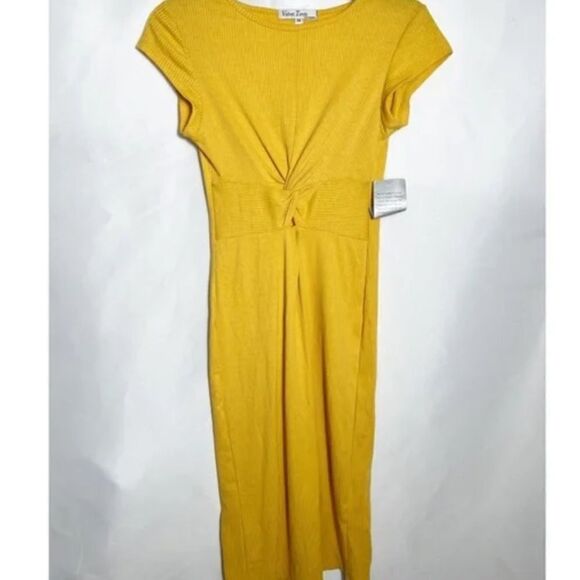 NWT Twist Front Ribbed Midi Dress by Velvet Torch Sz Small Mustard color - Picture 2 of 5